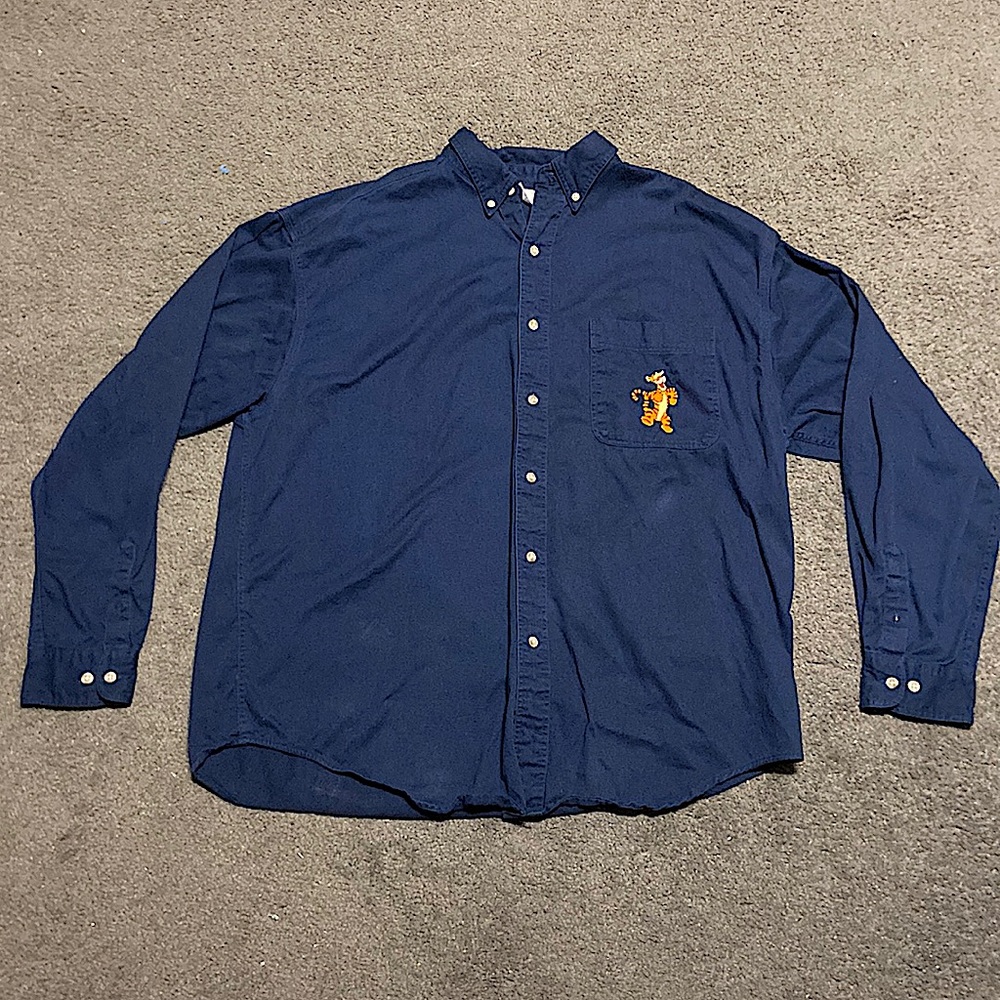 Disney Store Tigger Button Down Shirt Long Sleeved Blue